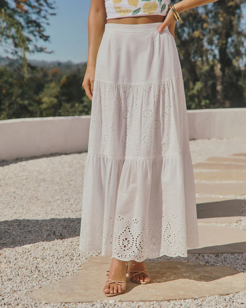 Santorini Breeze Eyelet Maxi Skirt