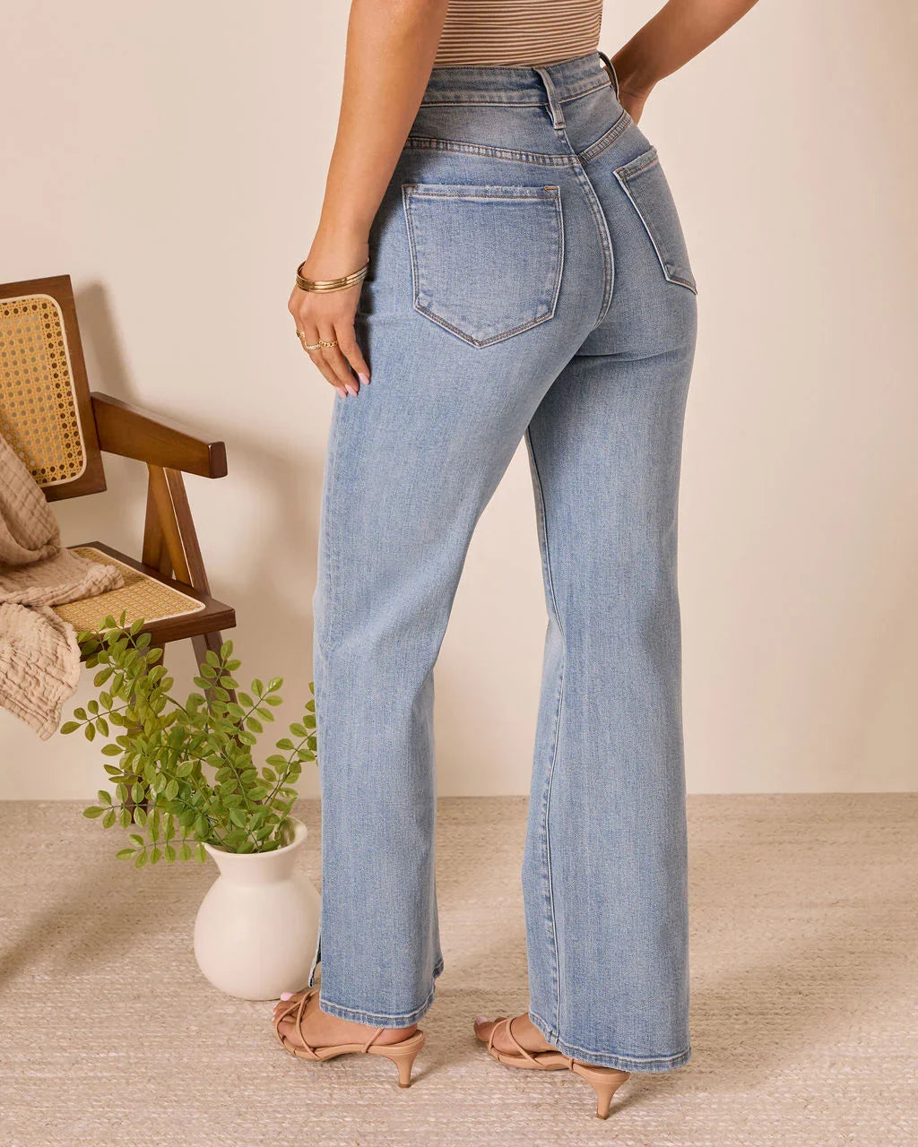 Downey Stretch High Rise Slit Flare Leg Jeans