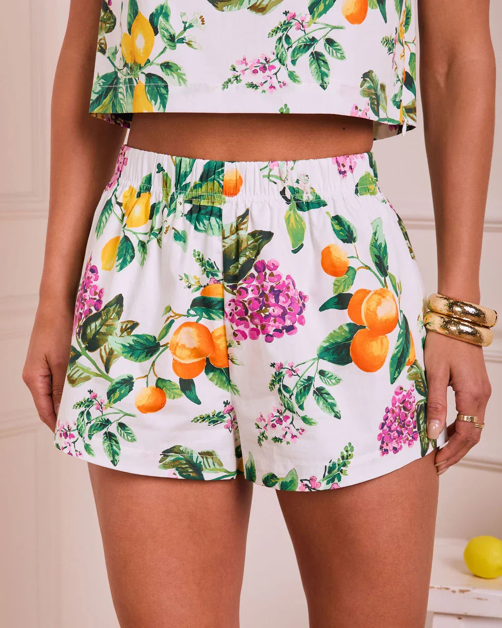 Blissfully Blooming Tropical Fruit Print Shorts