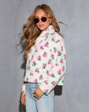 Snuggle Blossom Printed Quarter Zip Sherpa Jacket