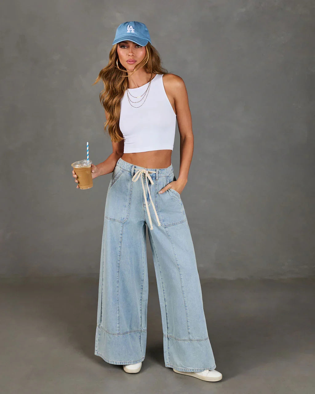 Shonna Stretch High Rise Wide Leg Drawstring Jeans