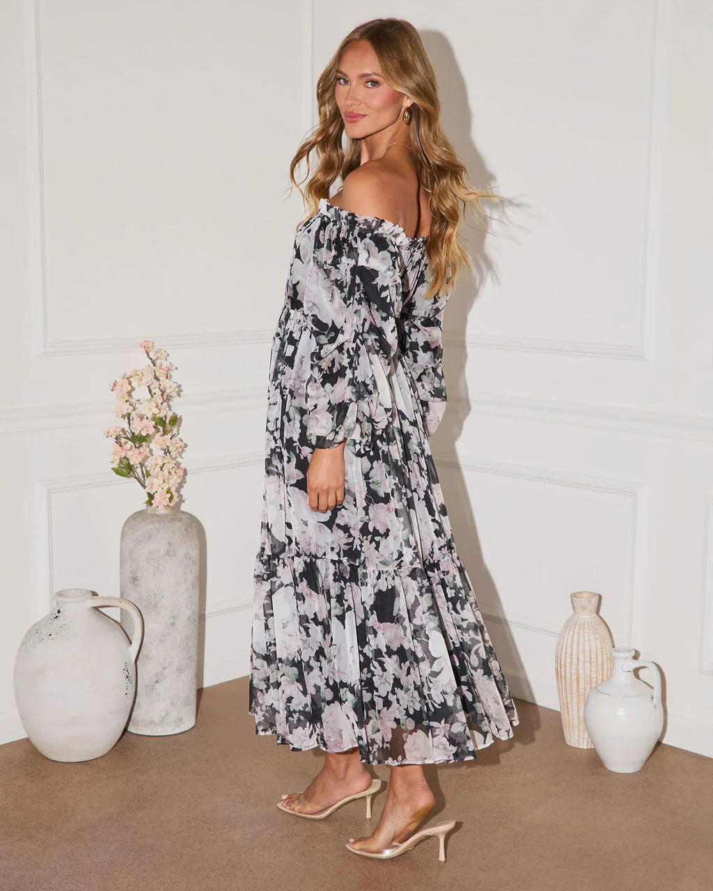 Moon Drenched Off The Shoulder Maxi Dress