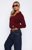 Must Be You Knitted Polo Sweater Burgundy