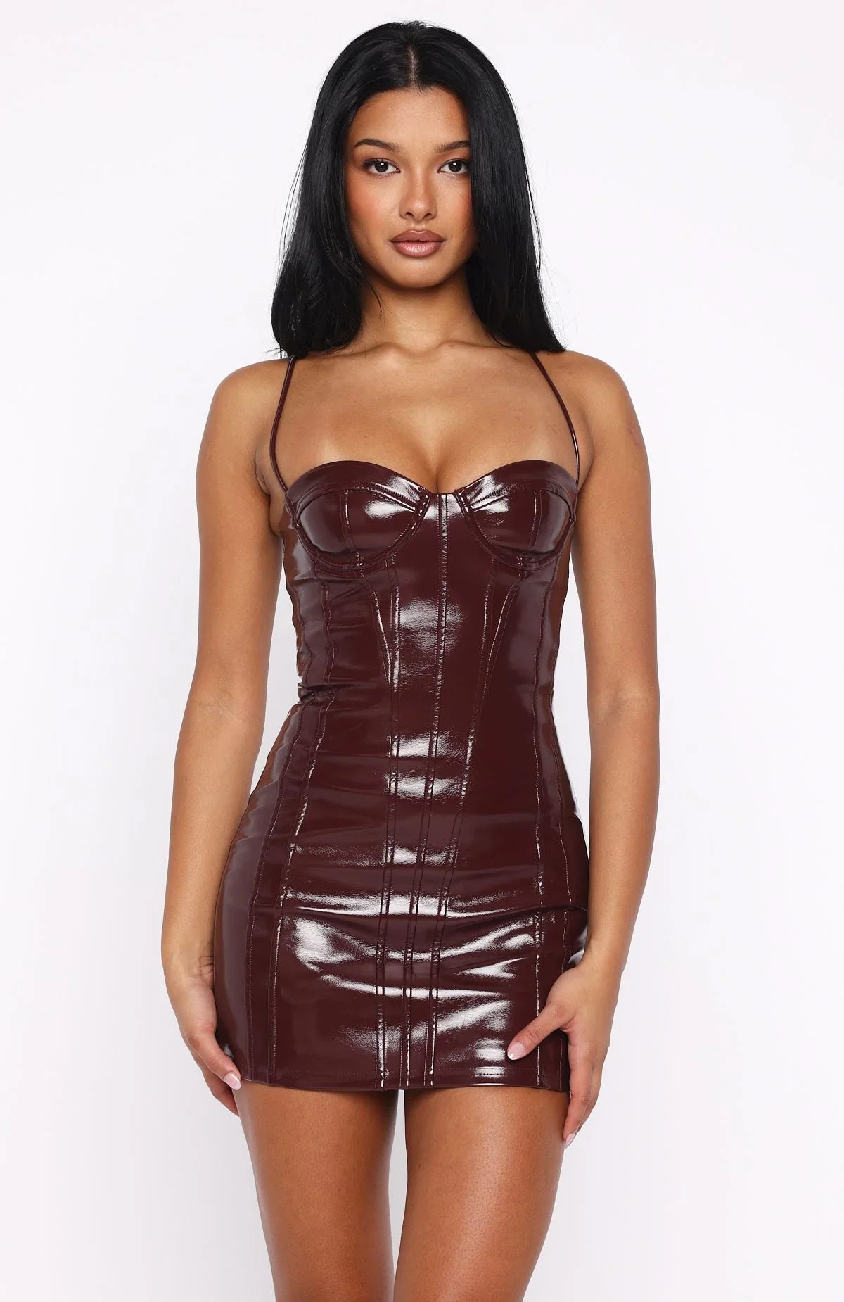 Front Row Freedom PU Mini Dress Dark Cherry