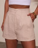 Maple Sky Pleated Linen Shorts