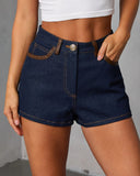 Remon Leather Trim Rigid Denim Shorts
