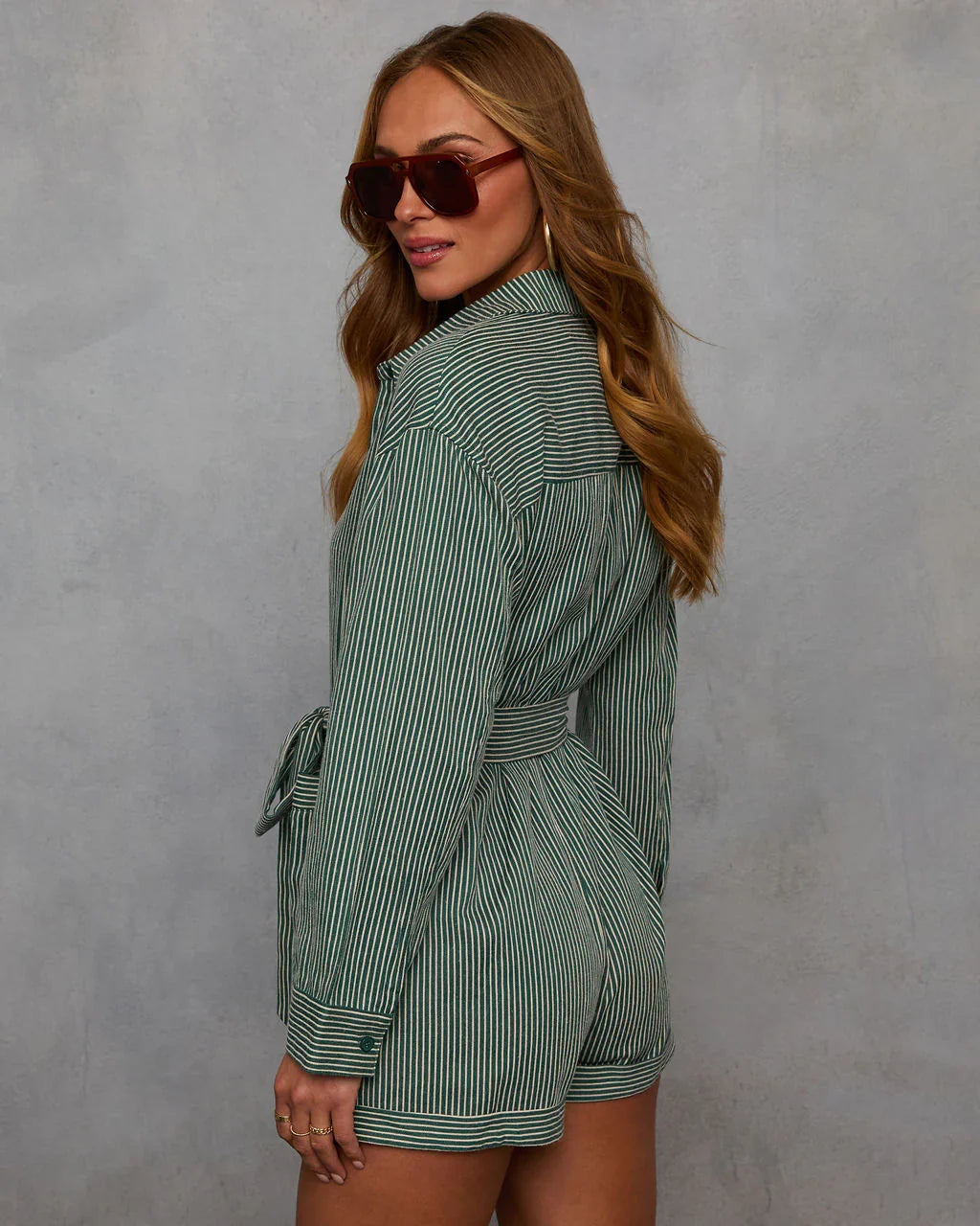Right By Me Striped Tie Waist Romper