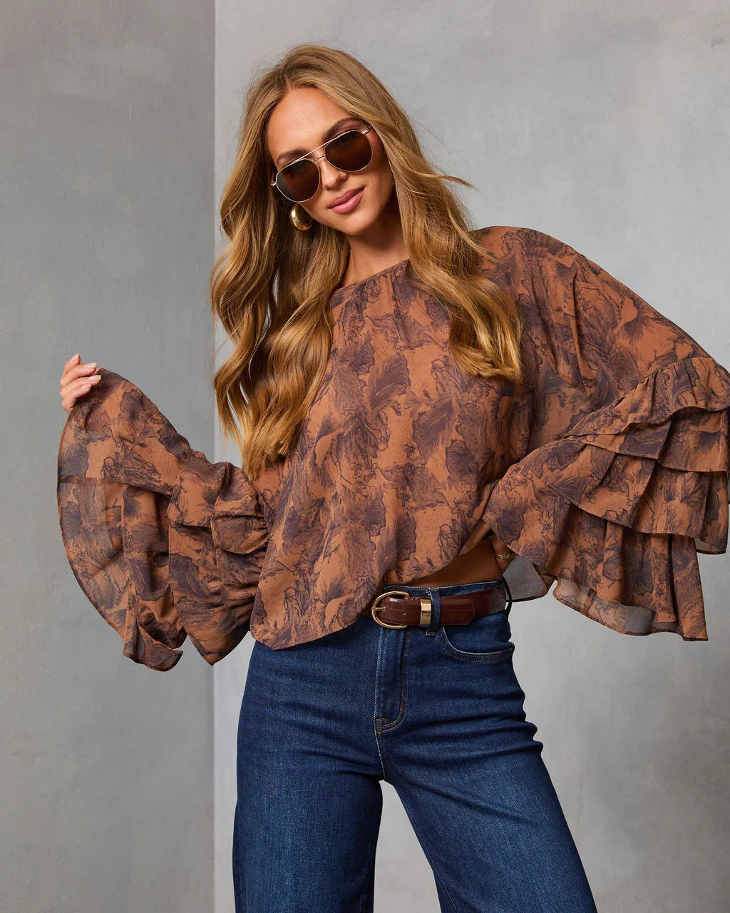 Autumn Eve Printed Tiered Sleeve Top