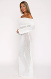 Made It Out Long Sleeve Boucle Maxi Dress White