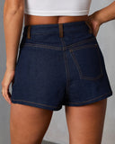 Remon Leather Trim Rigid Denim Shorts
