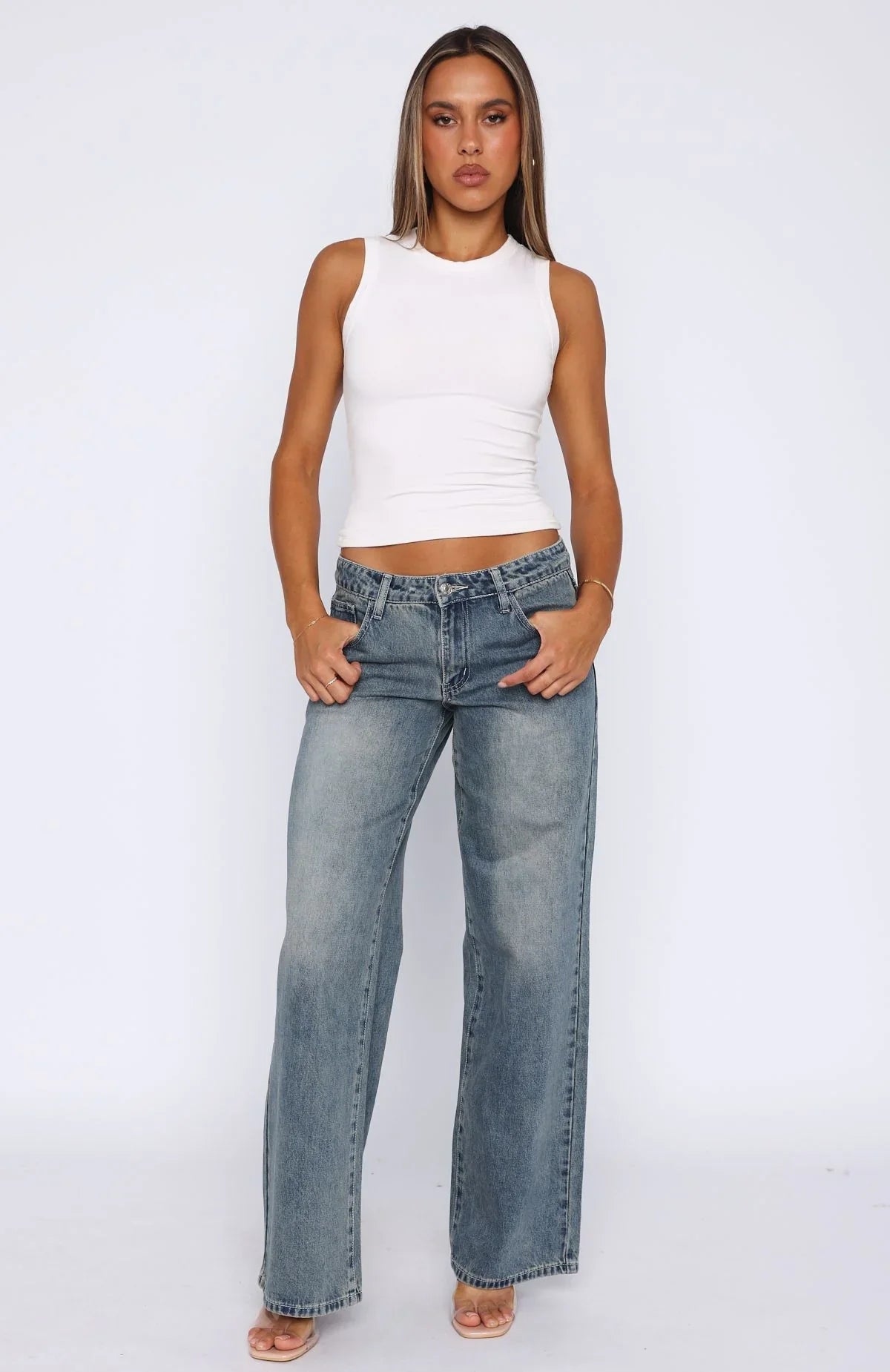 Chelsea Low Rise Straight Leg Jeans Brown Blue Acid