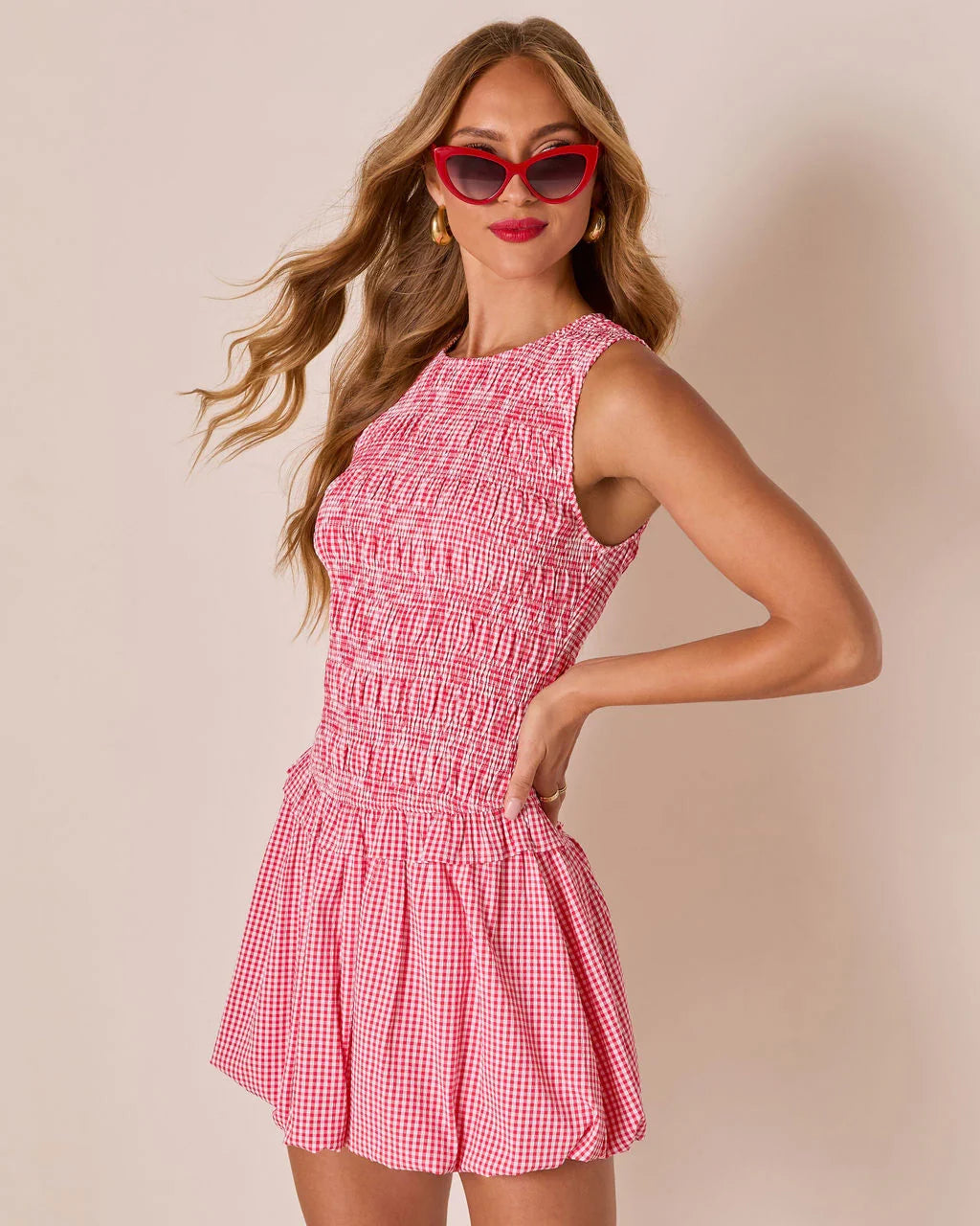 Lilianne Gingham Bubble Hem Mini Dress