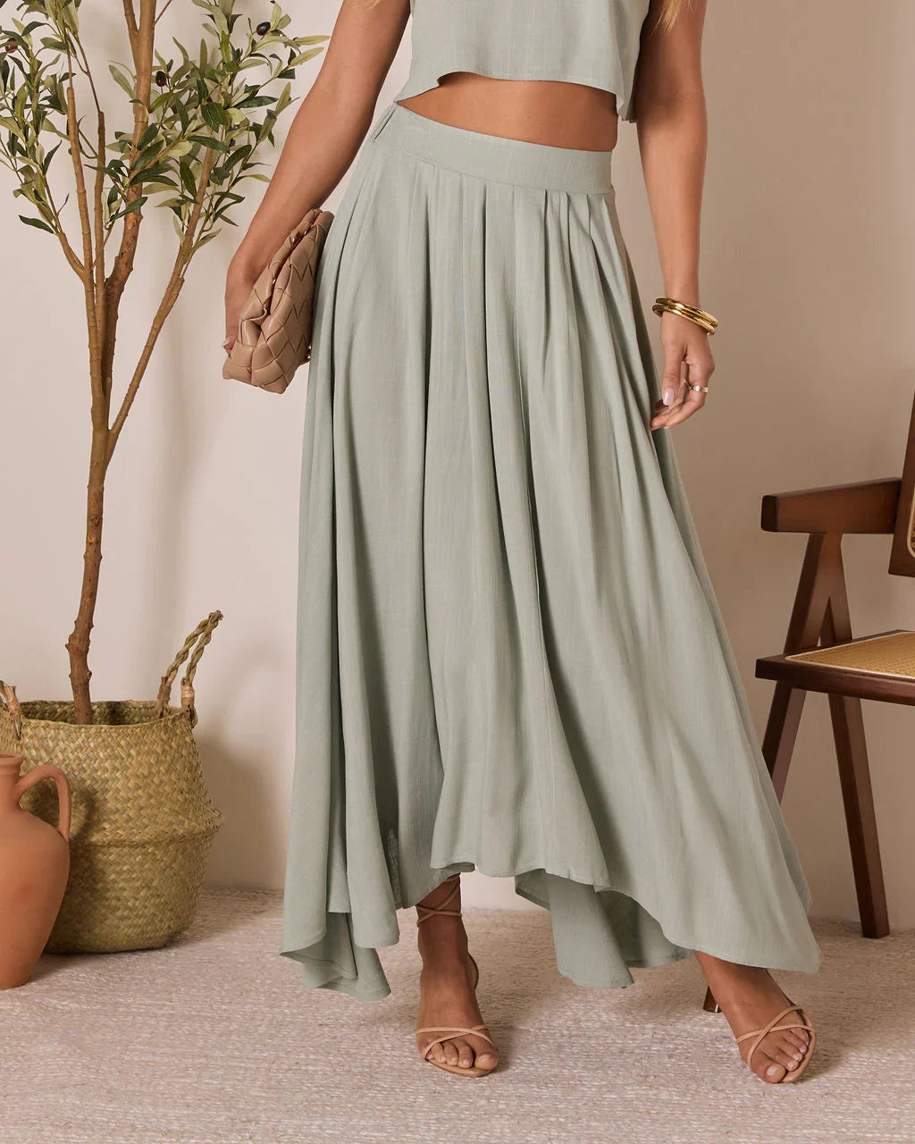 Fresh Breeze Asymmetrical Hem Maxi Skirt