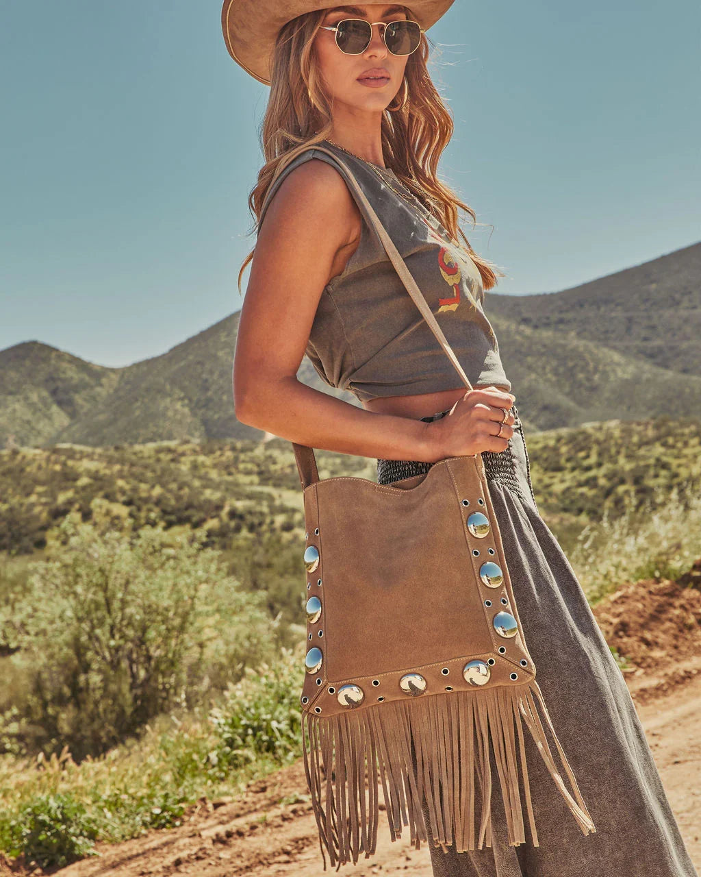 Outlaw Muse Fringe Faux Suede Crossbody Bag