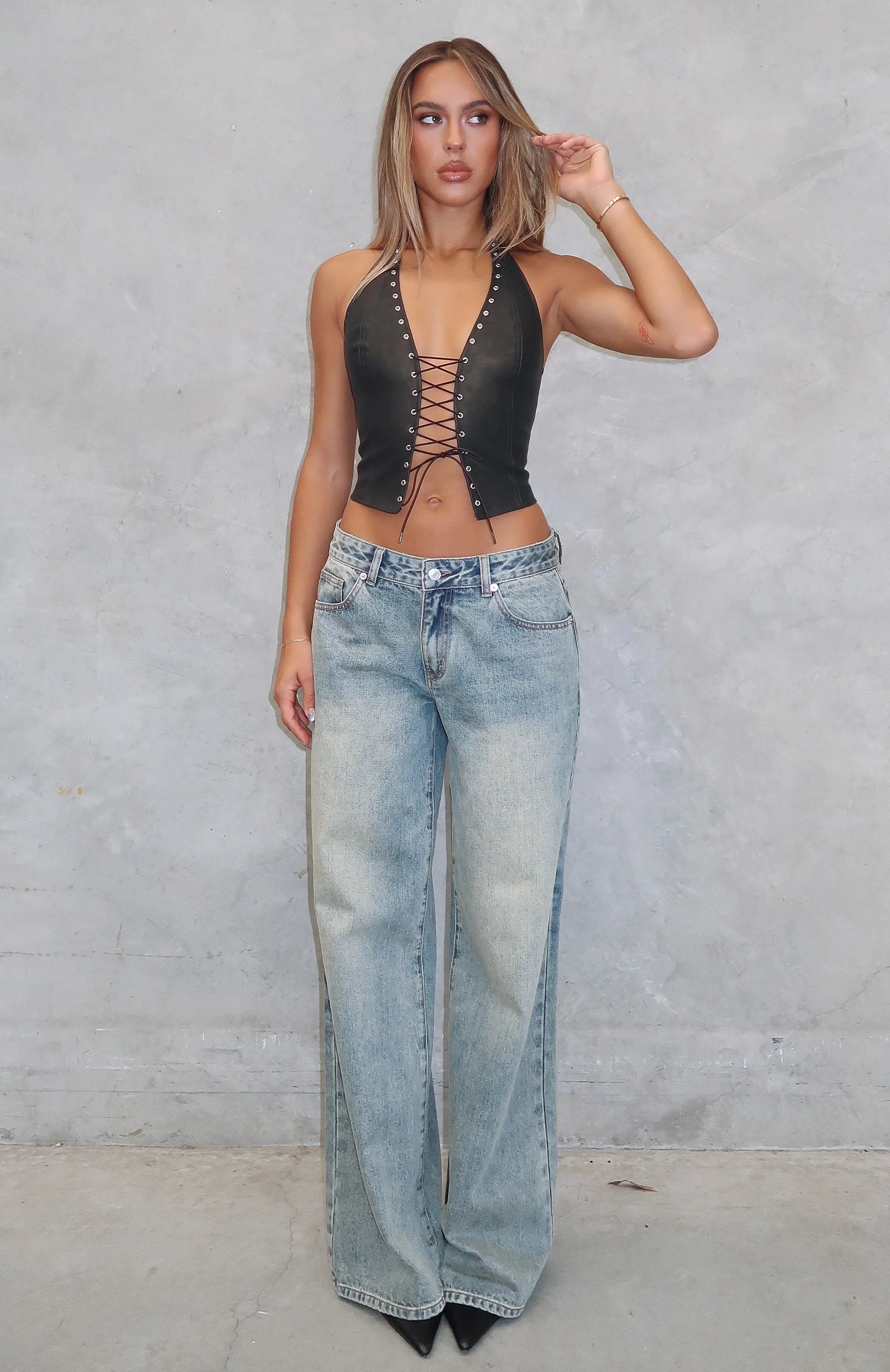 Maeve Low Rise Wide Leg Jeans Sand