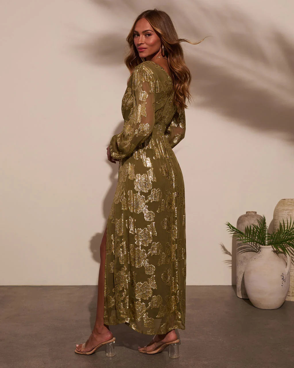 Palm Cove Floral Lurex Maxi Dress