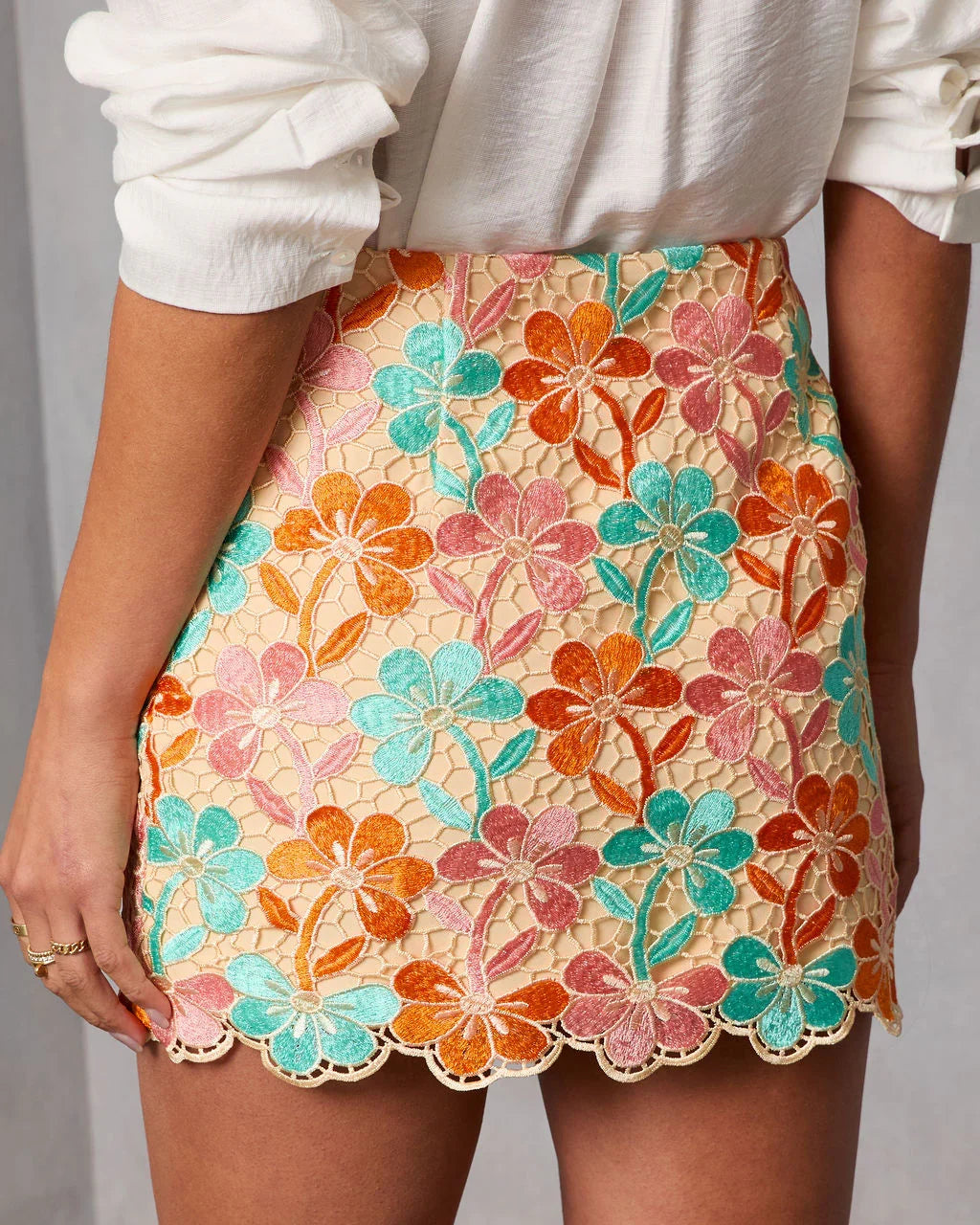 Sweet Petals Printed Lace Mini Skirt