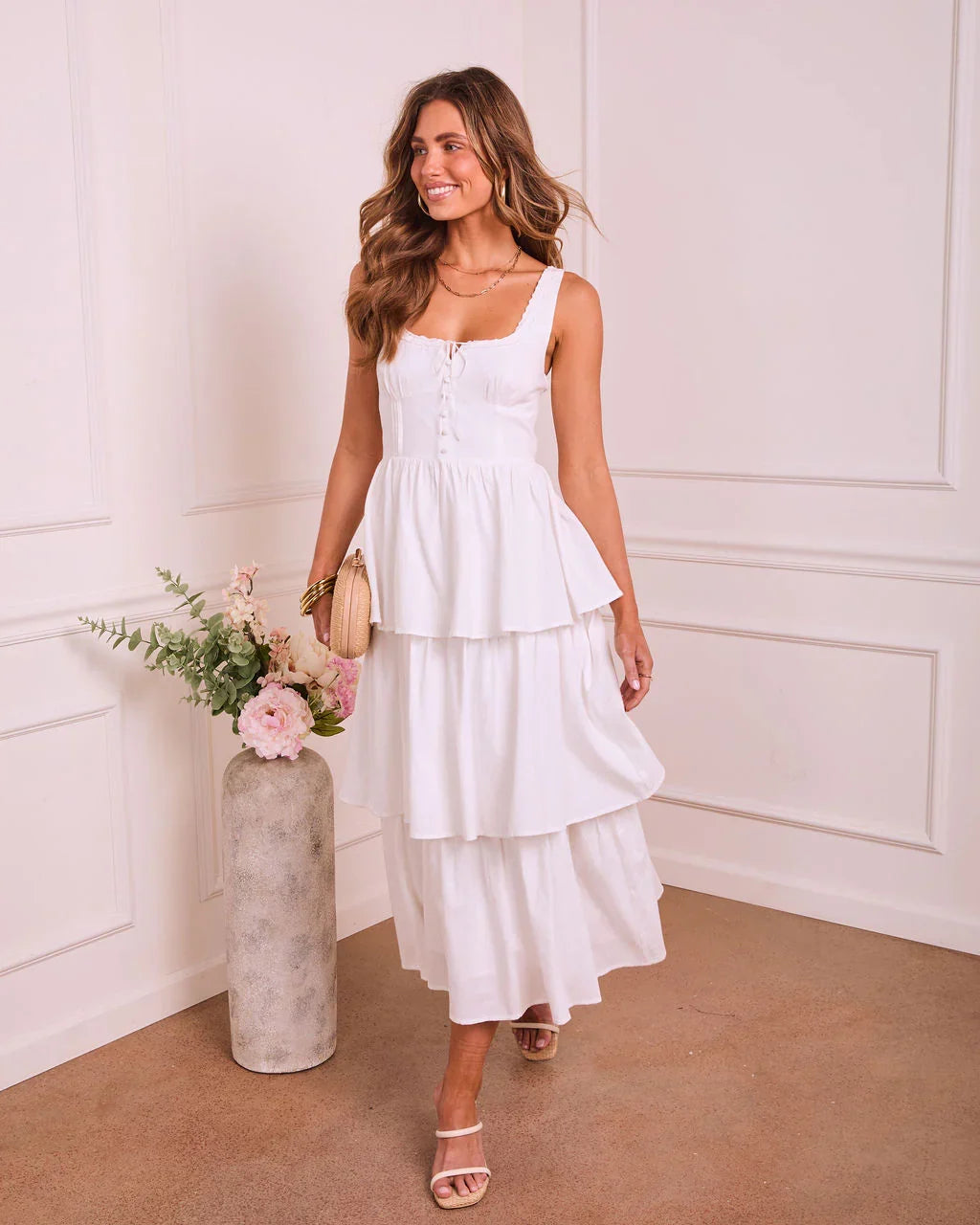 Raminah Tiered Linen Maxi Dress