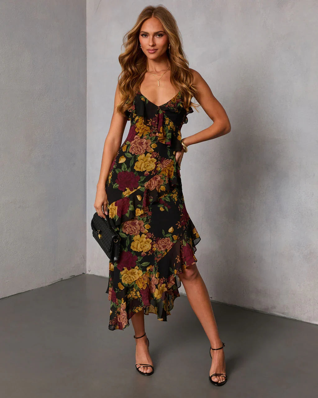 Garden Bliss Floral Tiered Midi Dress