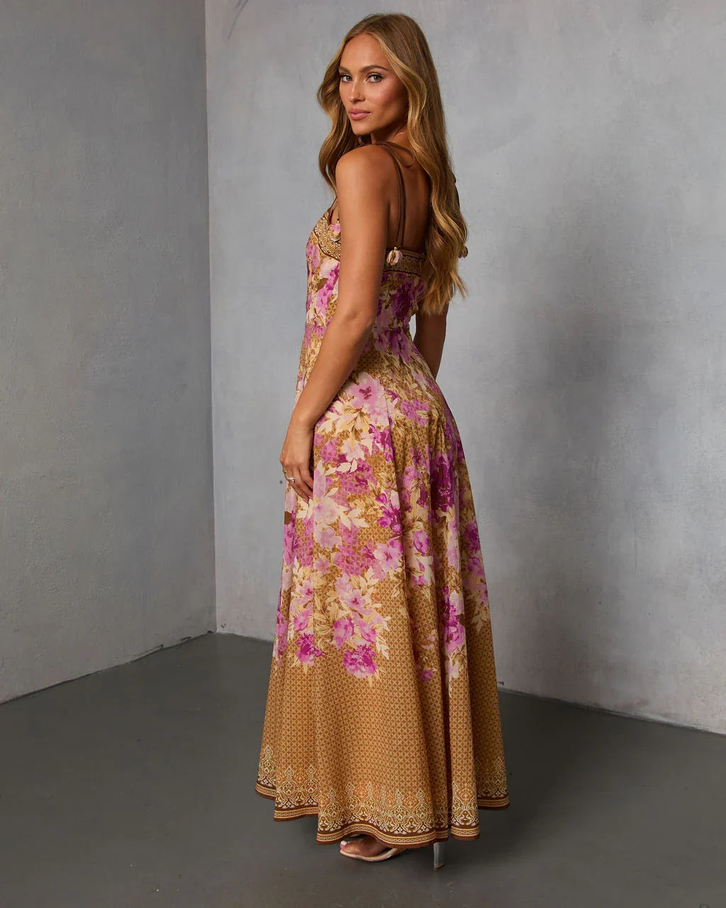 Solienne Printed Fit and Flare Maxi Dress