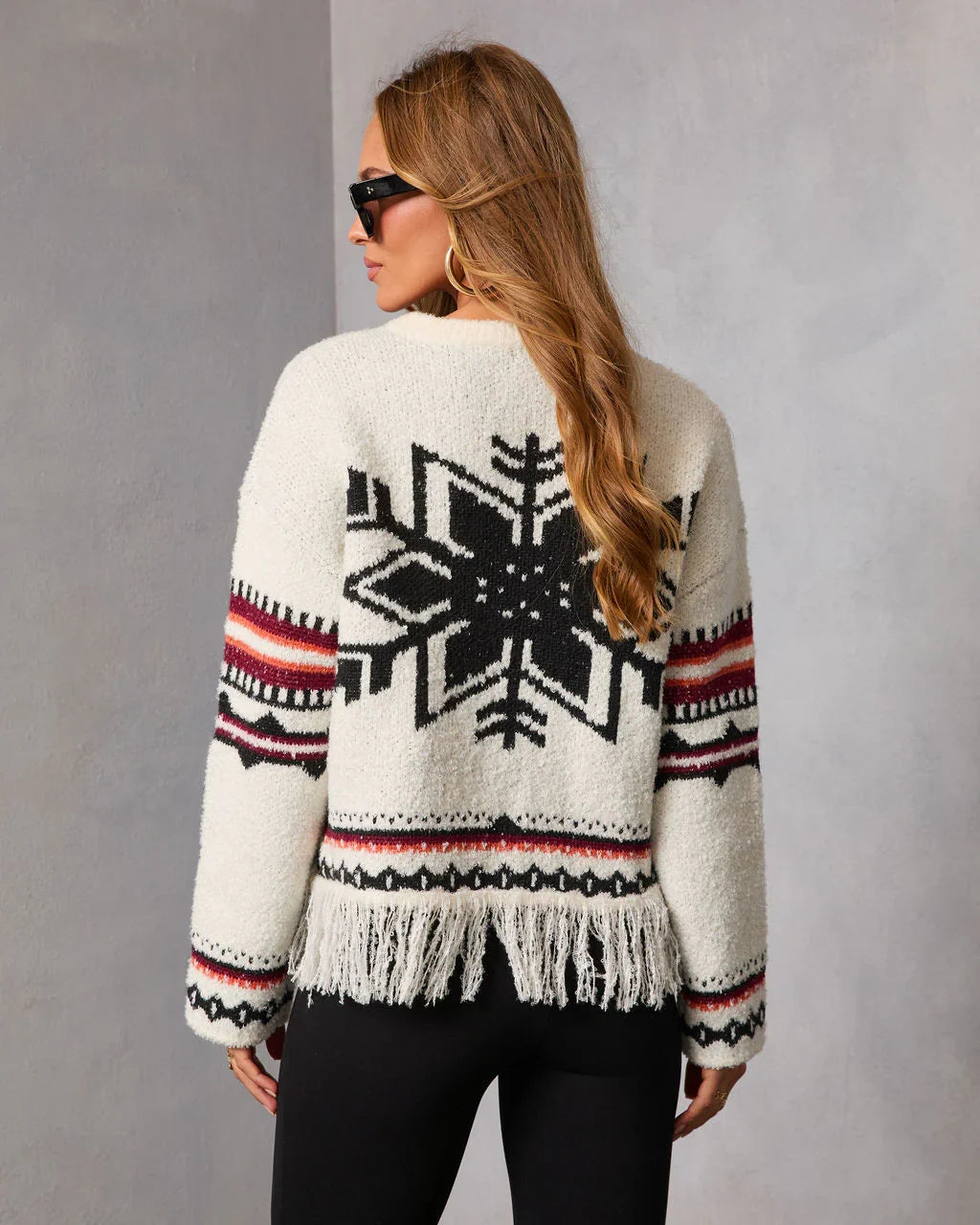 Dreval Fringe Snowflake Fair Isle Sweater