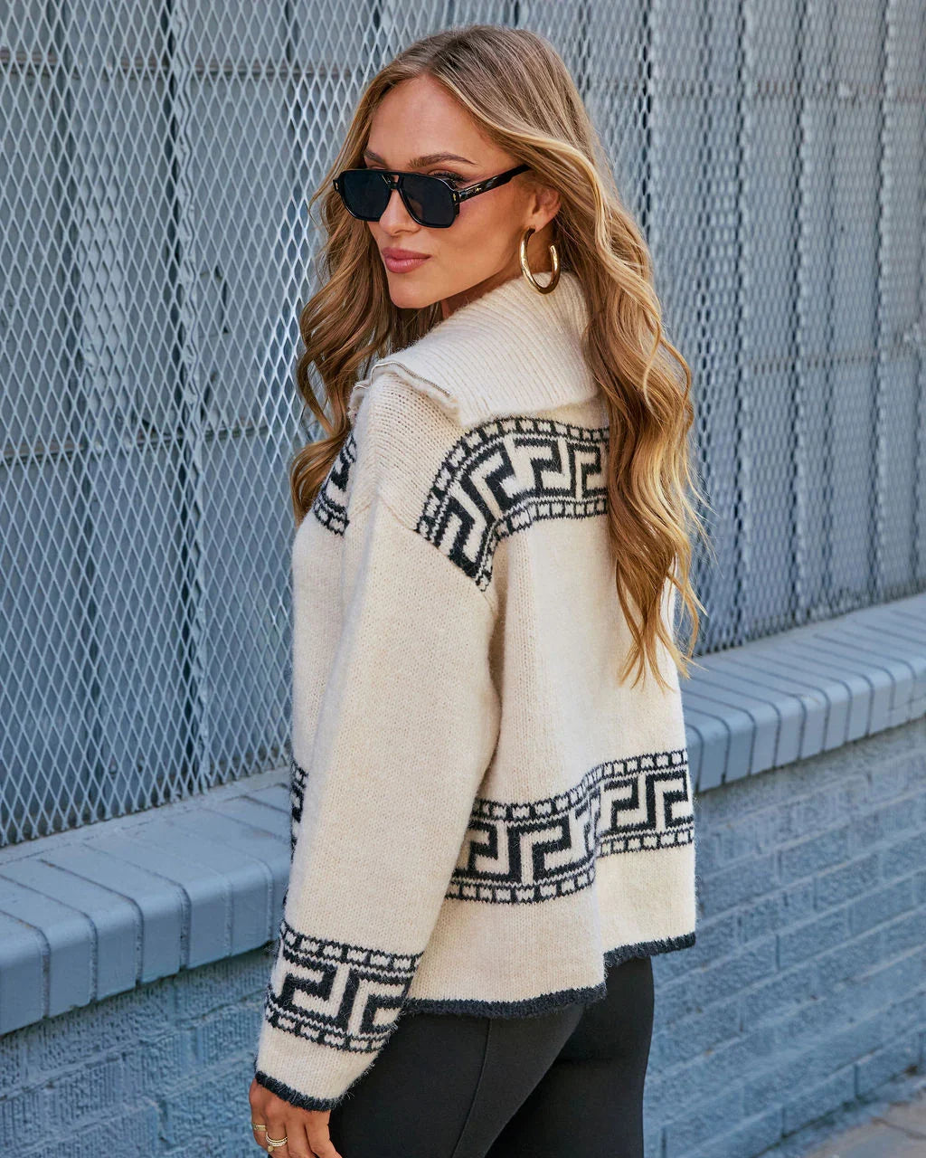 Ottie Quarter Zip Print Sweater