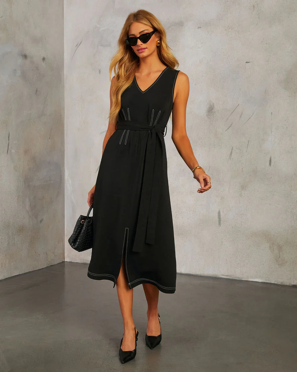 Easy Street Waist Tie Midi Dress