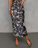 Spiced Honey Printed Satin Midi Skirt