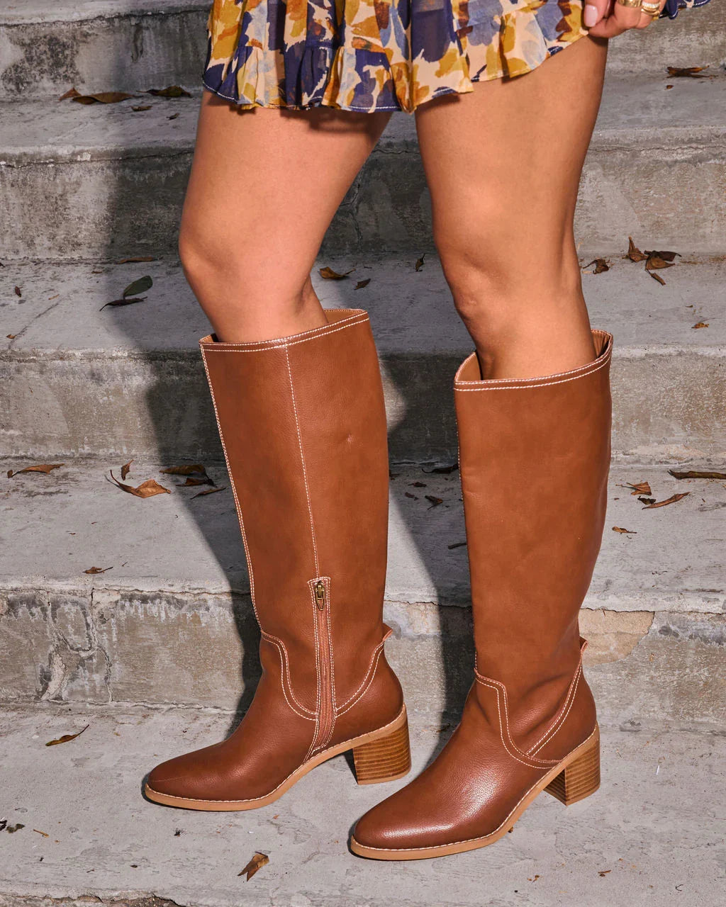 Maple Butter Faux Leather Knee High Riding Boot