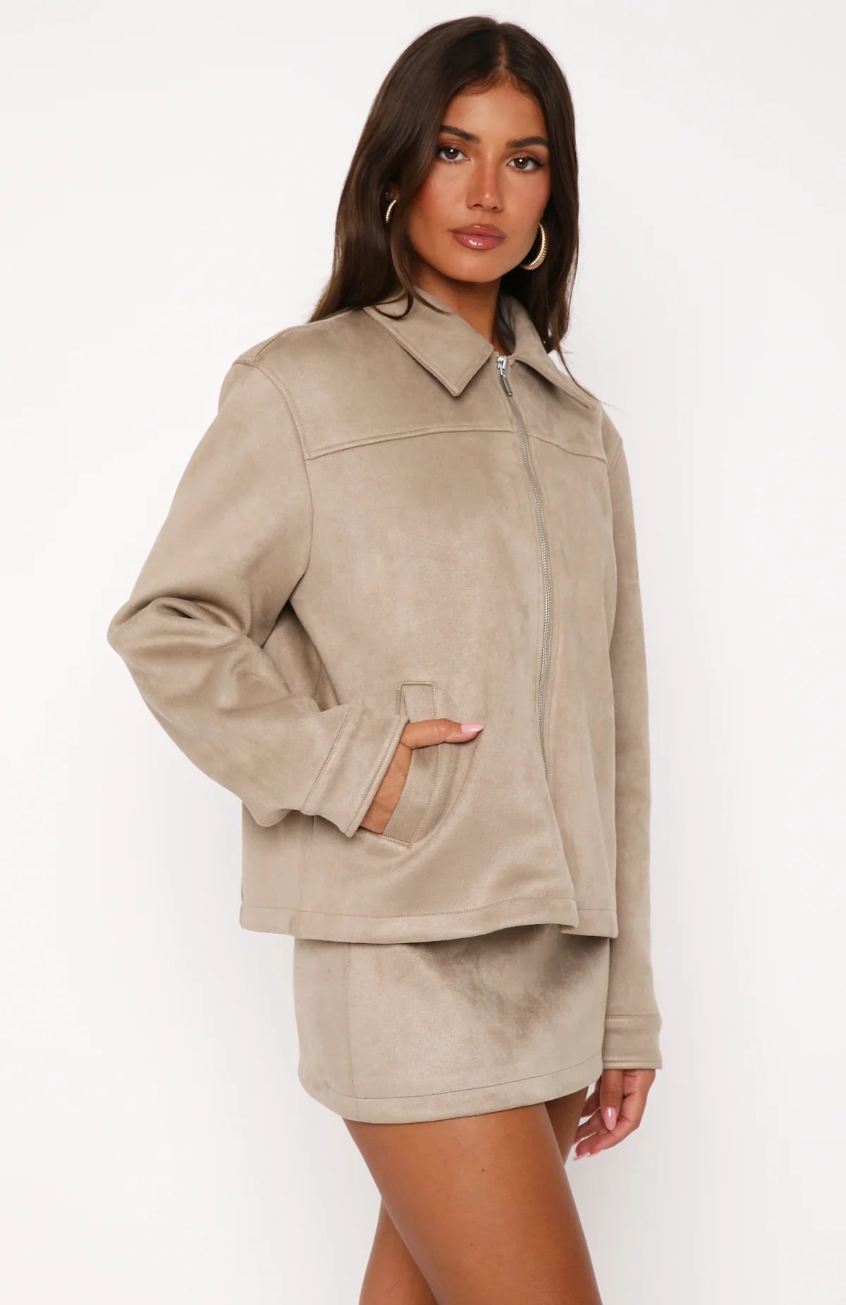 Like The Old Days Faux Suede Jacket Sand