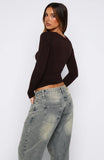 Only For Tonight Long Sleeve Top Dark Chocolate