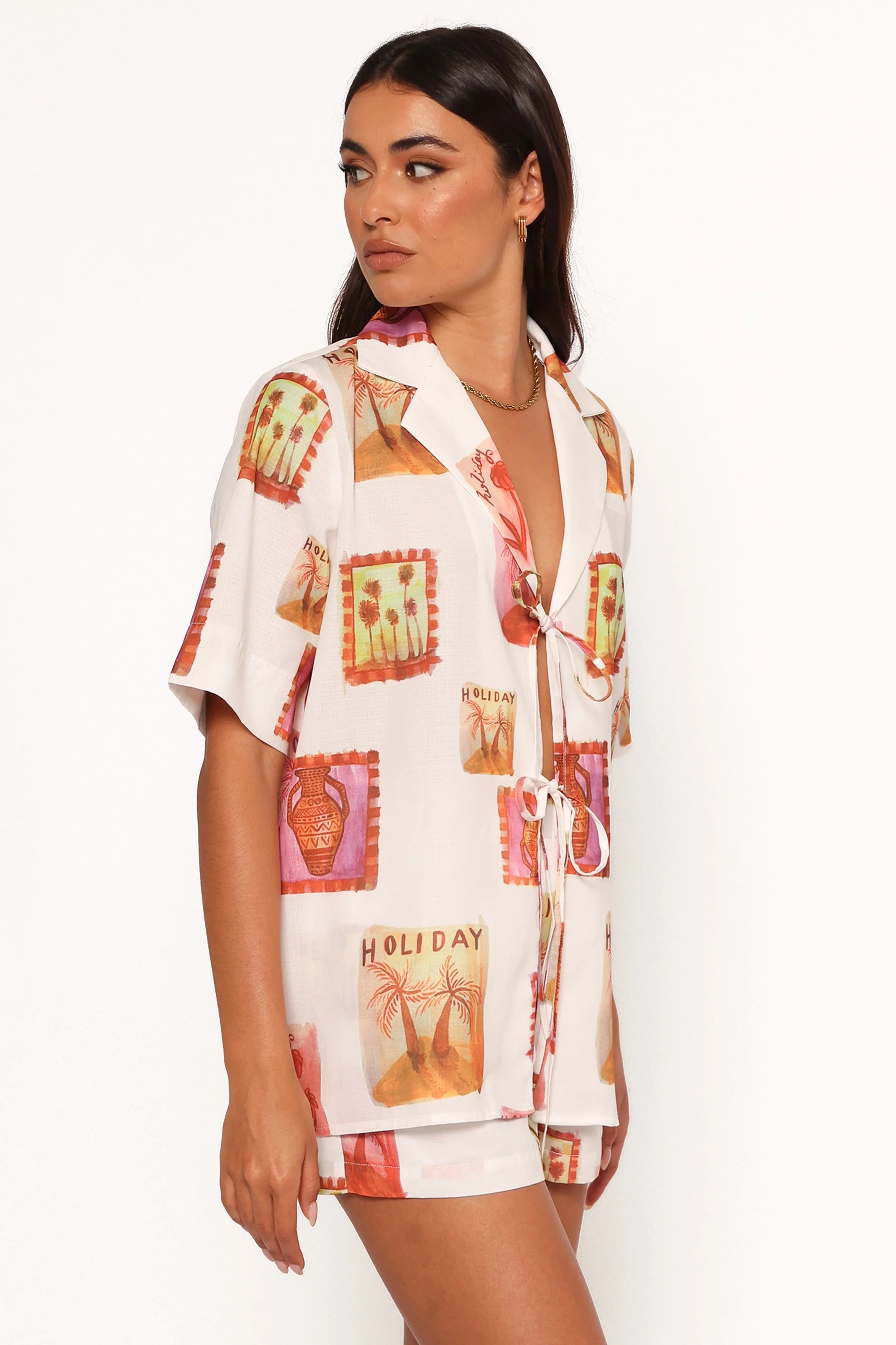 Aaliyah Tie Front Top White Multi