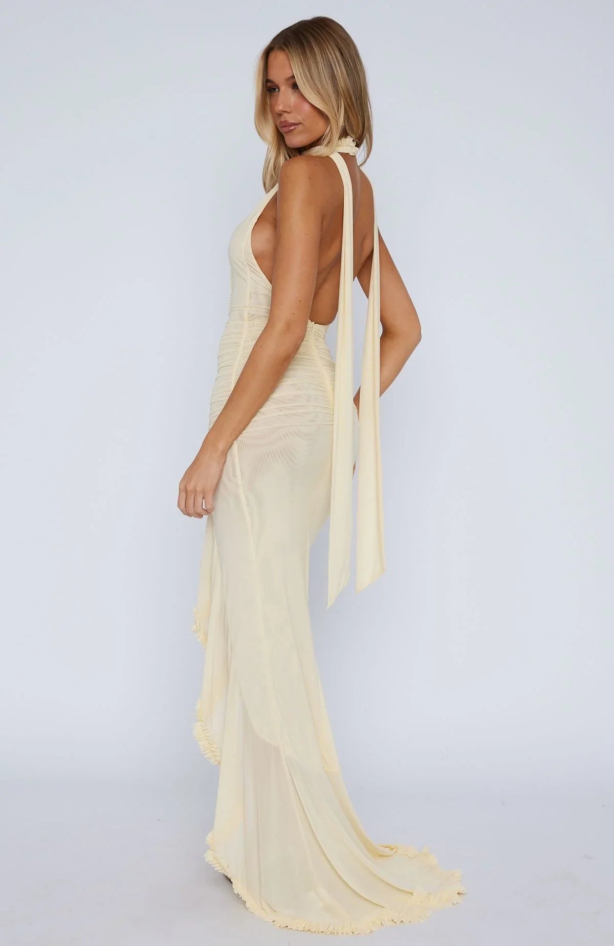 Let It Ride Halter Maxi Dress Lemon