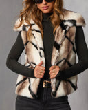 Rhylin Abstract Zip Up Faux Fur Vest