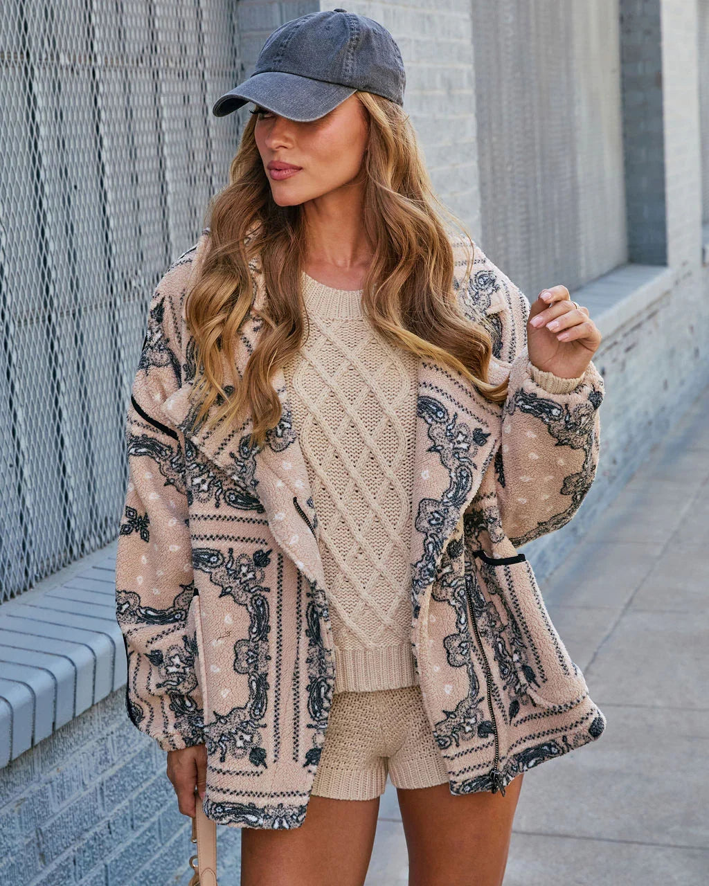 Menita Abstract Sherpa Moto Jacket