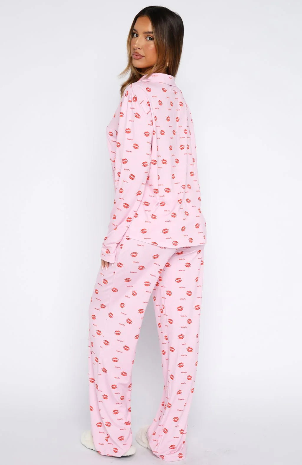 Pillow Talk Printed Long Sleeve Pyjama Set Strawberry Kisses