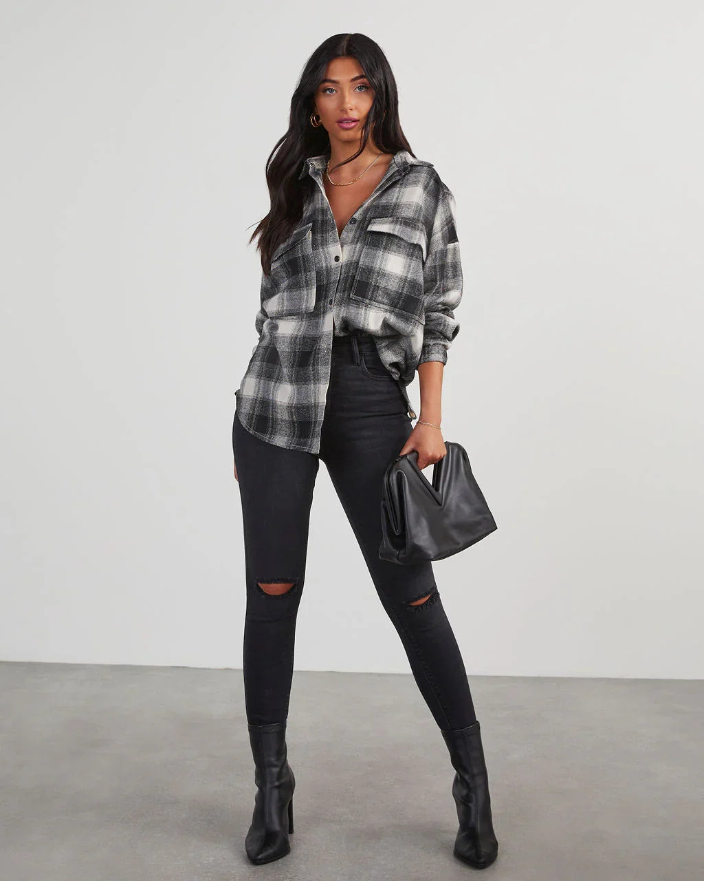 Petaluma Cotton Blend Plaid Button Down Top
