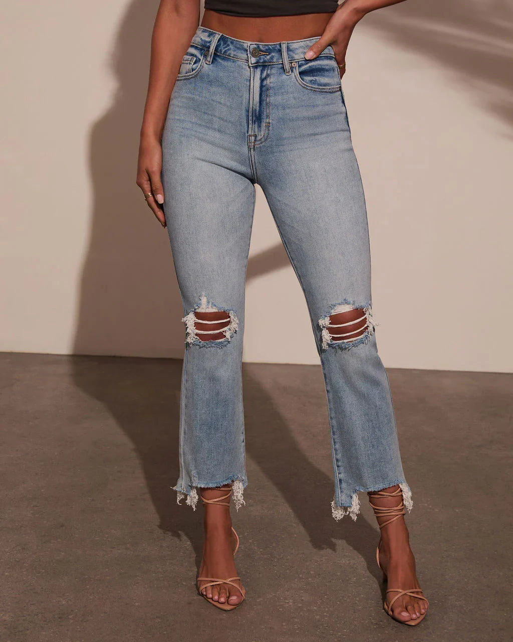 Cosmia Super Stretch High Rise Slim Leg Distressed Jeans