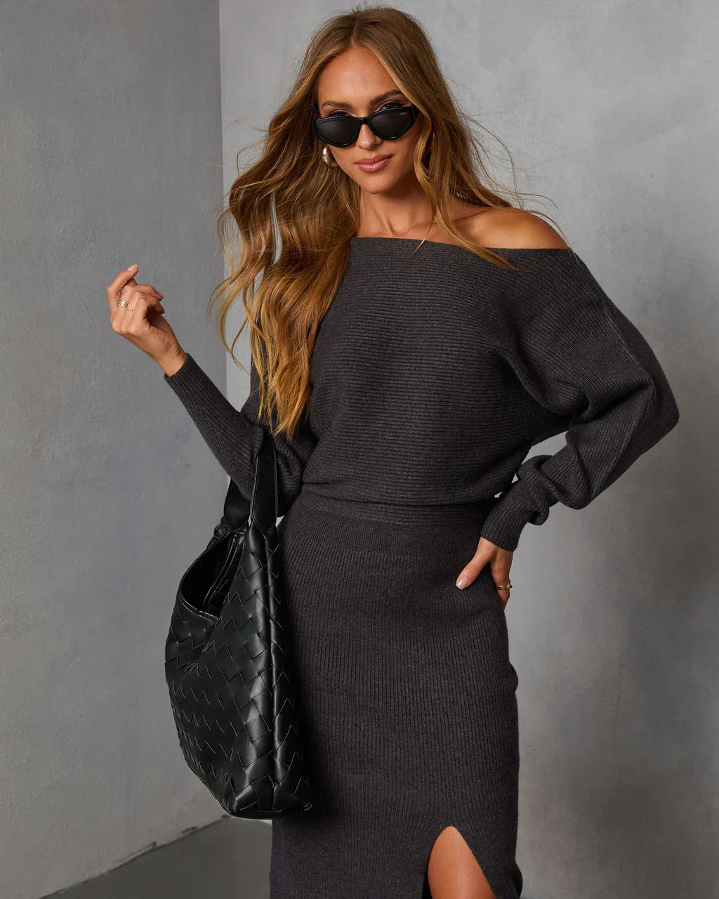 Rhodan Midi Off The Shoulder Sweater Dress
