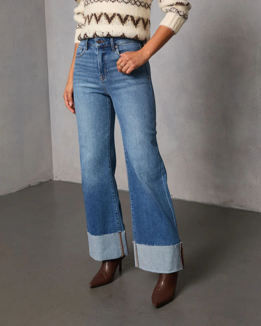 Jessina Cuffed Super Stretch Flare Jeans