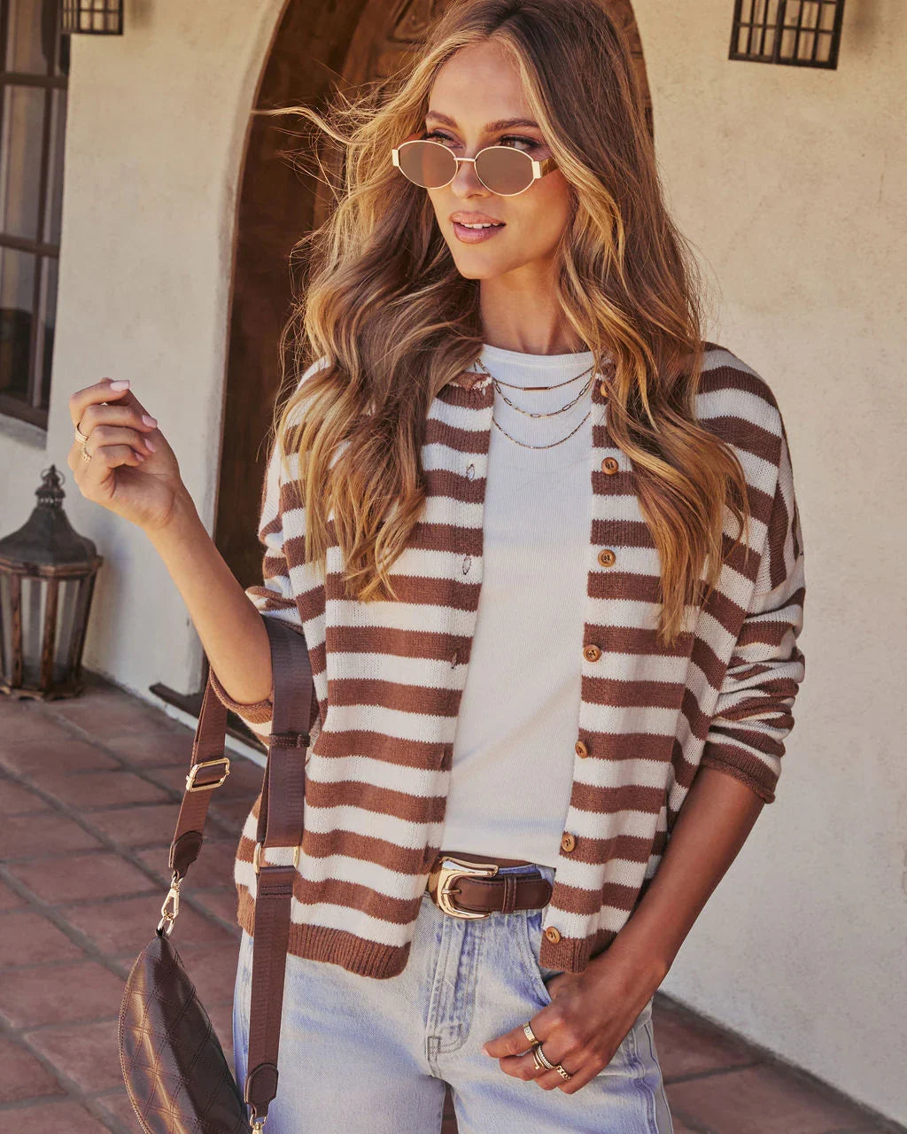 Leaf Me Striped Cardigan