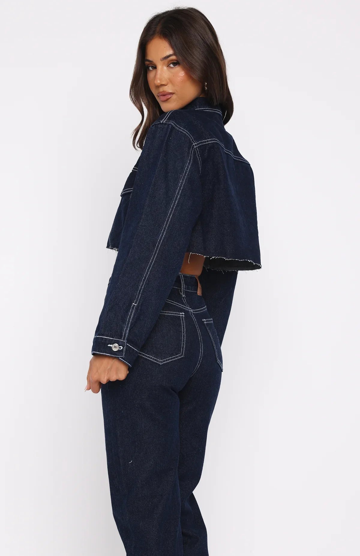 Something To Prove Cropped Denim Jacket Dark Indigo