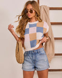 Alluring Charm Knit Color Block Checkered Top