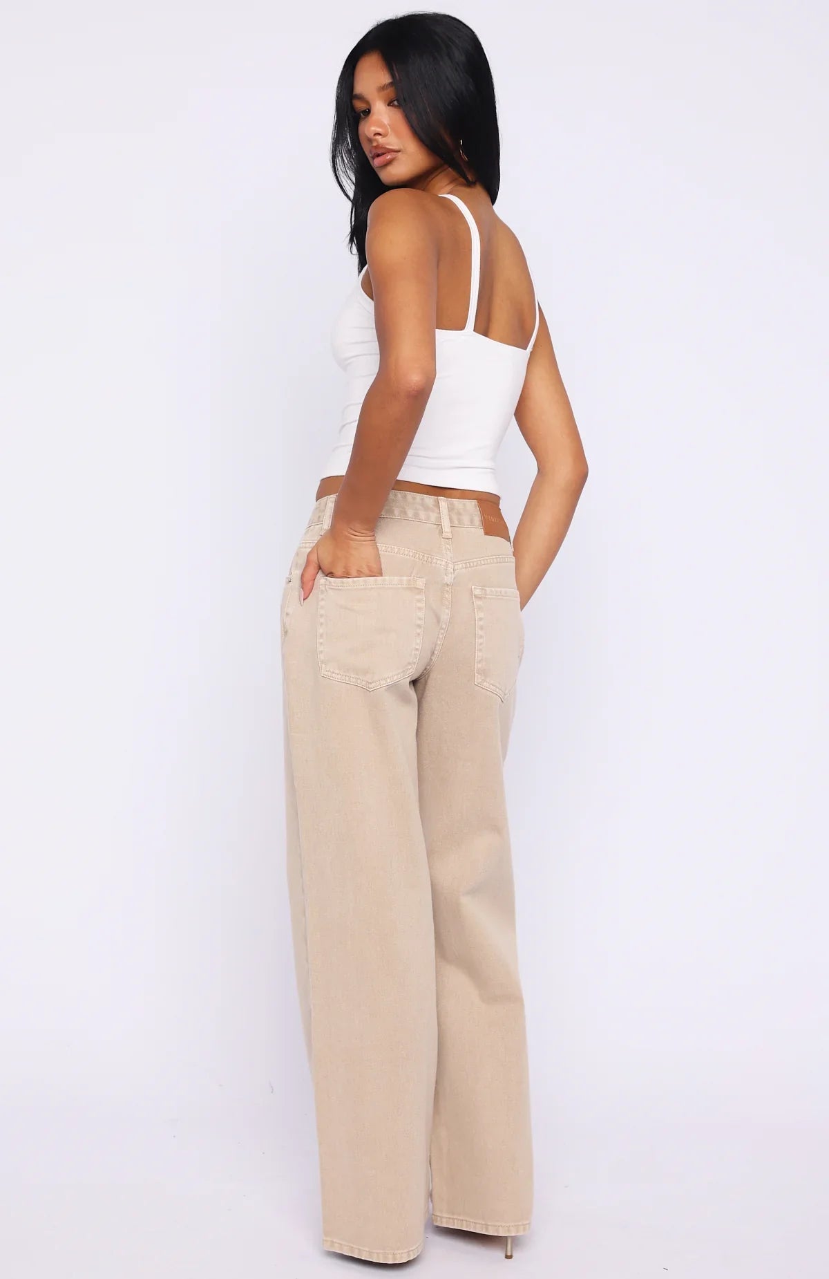 Kendall Mid Rise Wide Leg Jeans Sesame Wash