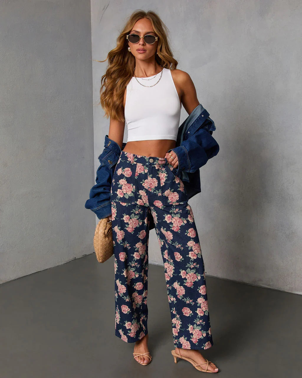 New Bloom Rigid High Rise Straight Leg Printed Jeans