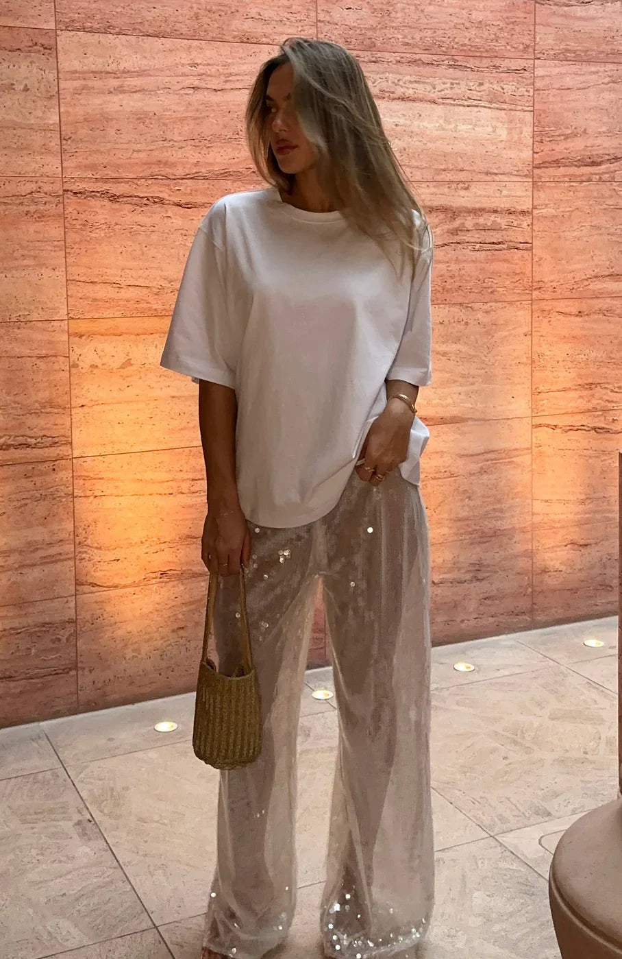 Caught Up In It Sequin Pants White