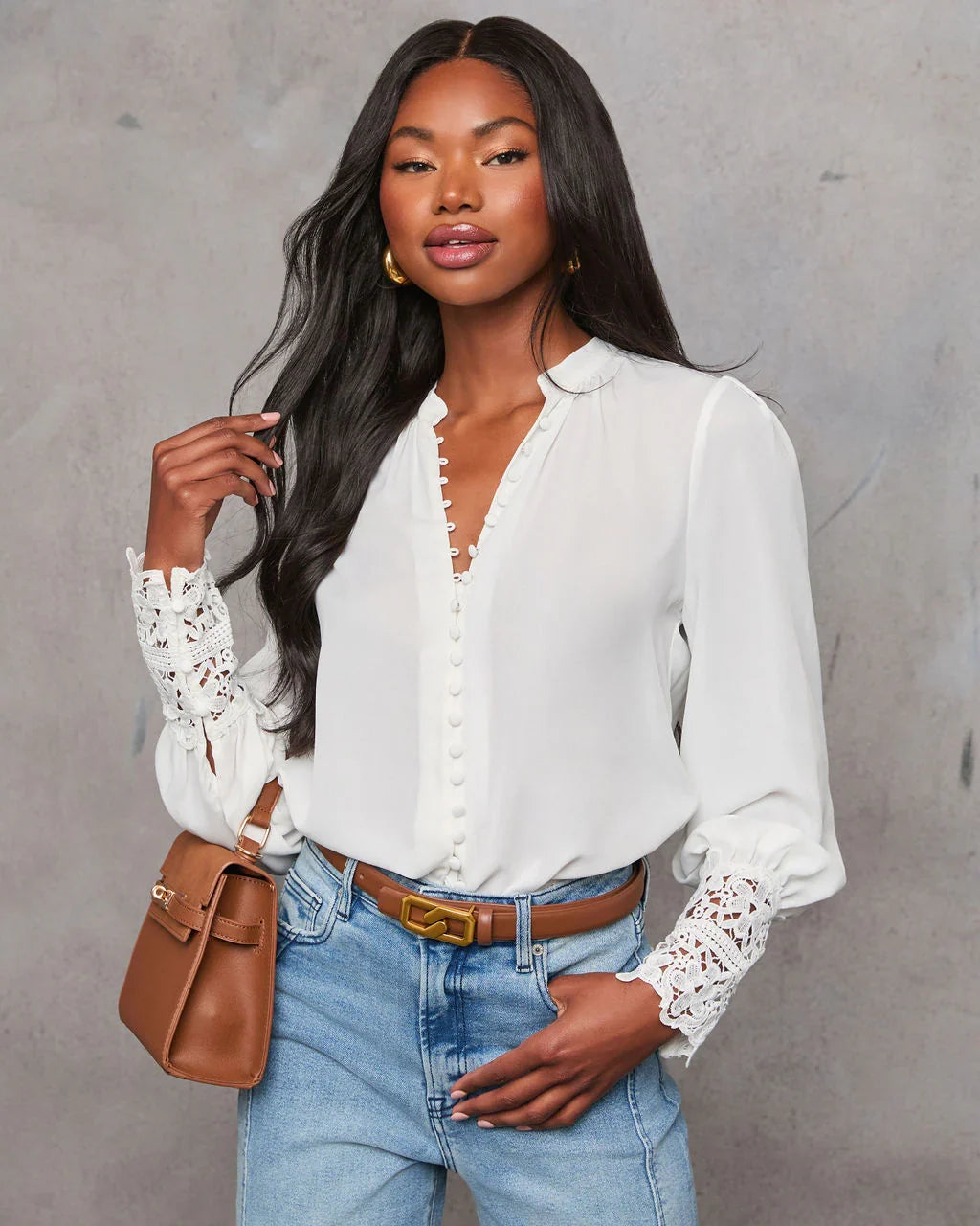 Girl Crush Lace Cuff Button Down Blouse