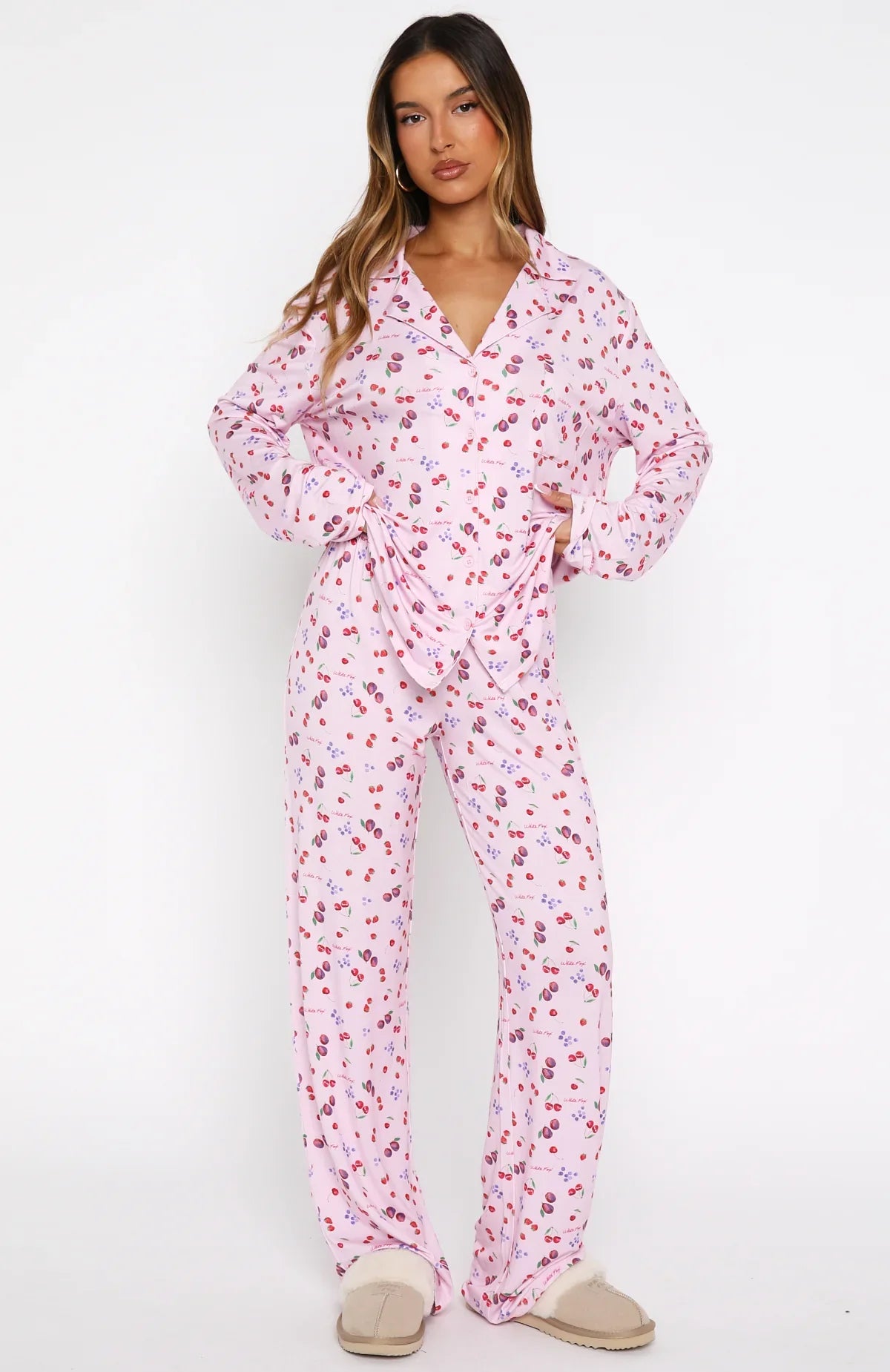 Pillow Talk Printed Long Sleeve Pyjama Set Pink Berries