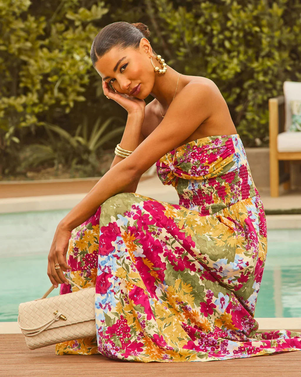 Lynelle Strapless Floral Smocked Midi Dress