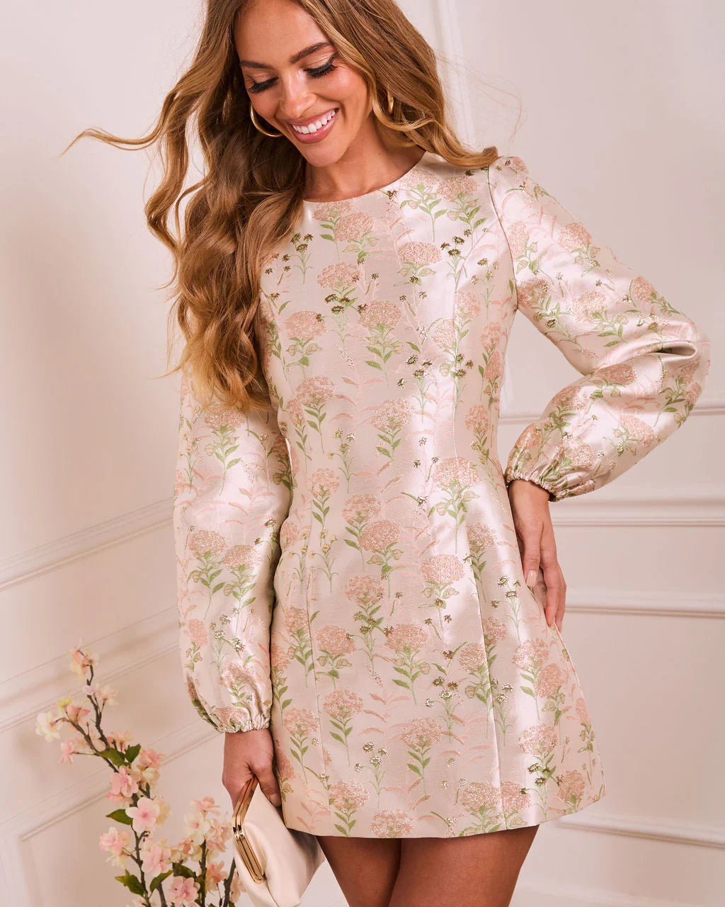 Brunch Bound Socialite Floral Brocade Mini Dress